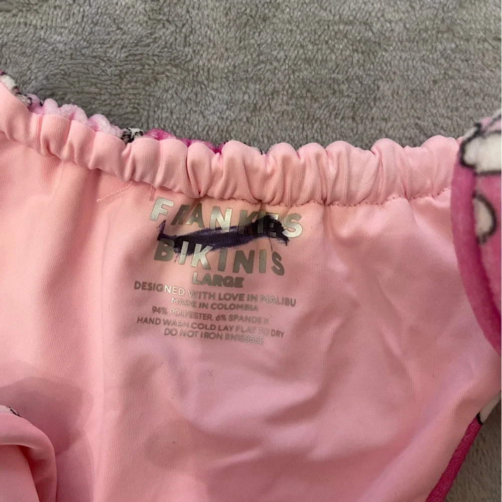 New! Frankie’s bikinis Tia Terry String Bikini Bottom Pink Daisy 24417
